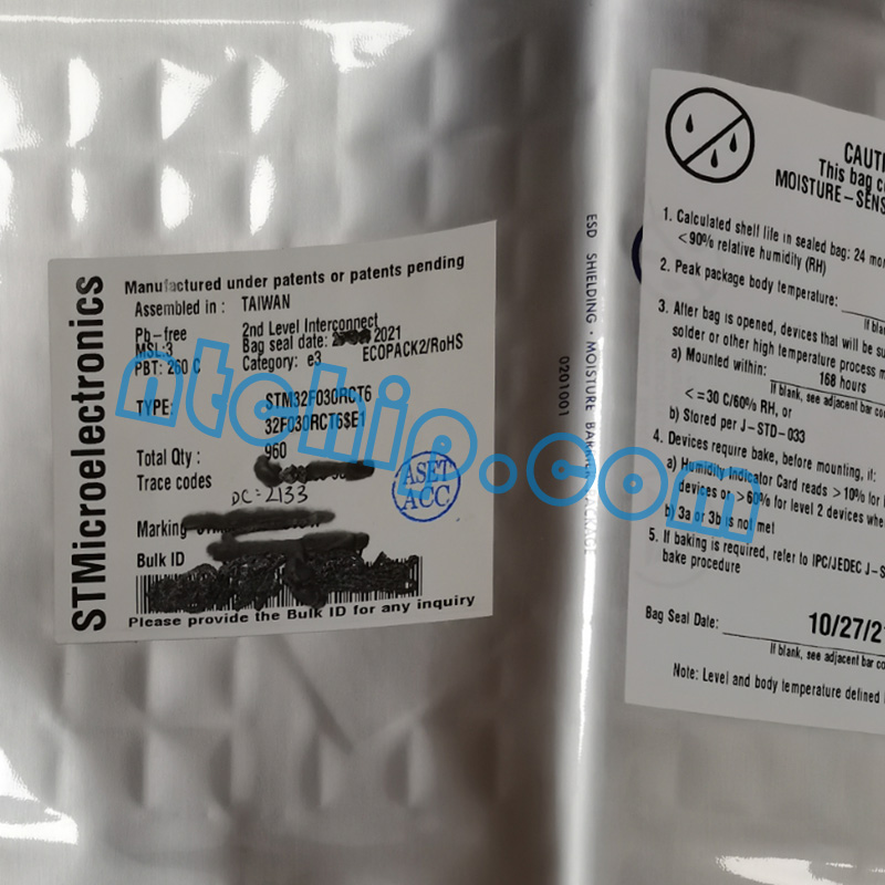 STMicroelectronics STM32F030RCT6 original package label STMicroelectronics STM32F030RCT6 original package label