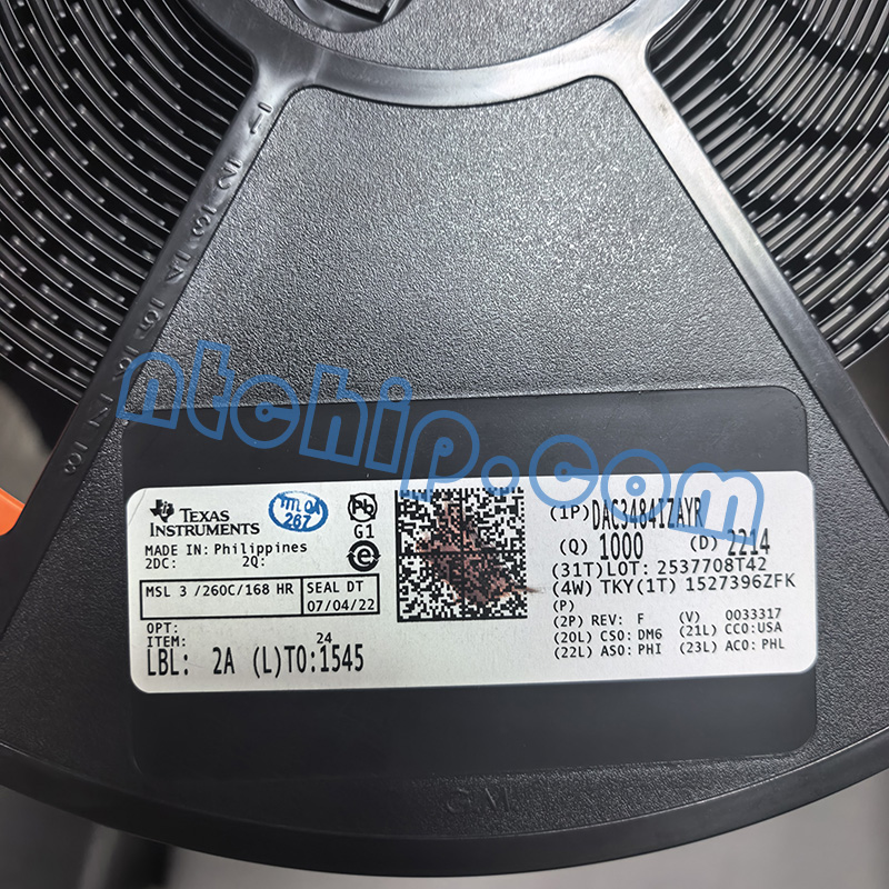 Texas Instruments DAC3484IZAYR original reel label